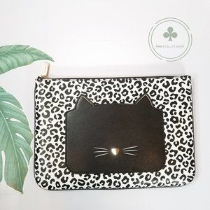MAKE AN OFFER NEW kate spade meow cat large zip pouch Phone Clutch Wallet Black